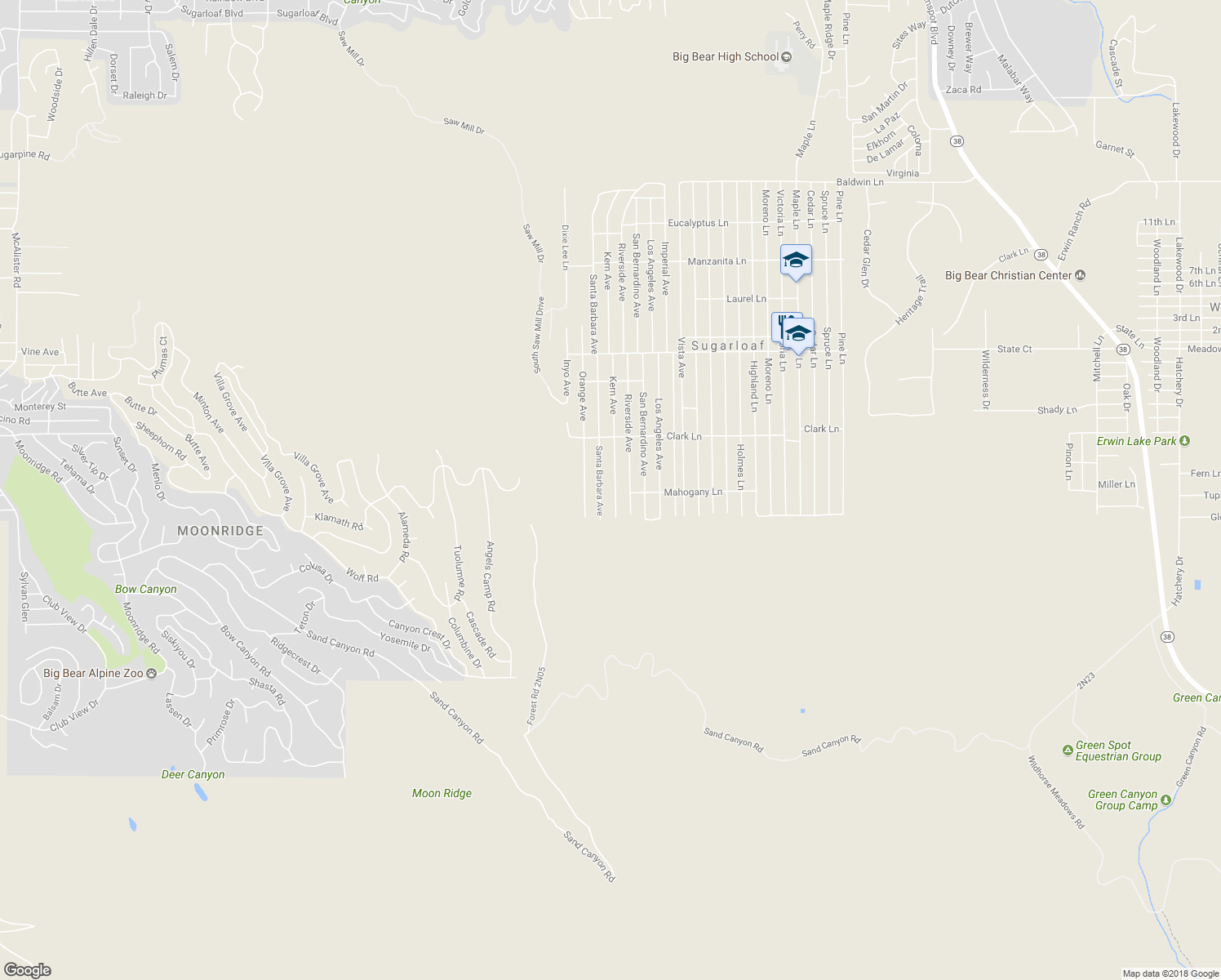 map of restaurants, bars, coffee shops, grocery stores, and more near 828 Kern Avenue in Big Bear