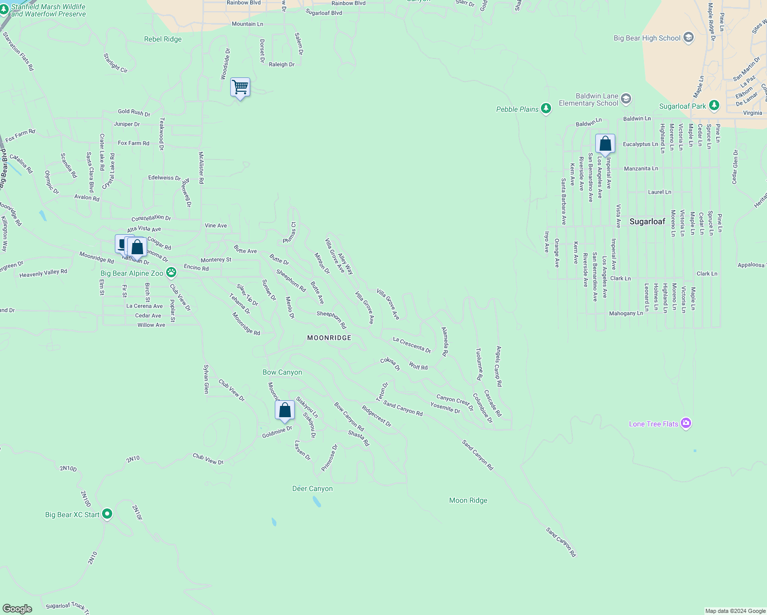 map of restaurants, bars, coffee shops, grocery stores, and more near 1324 Flintridge Avenue in Big Bear