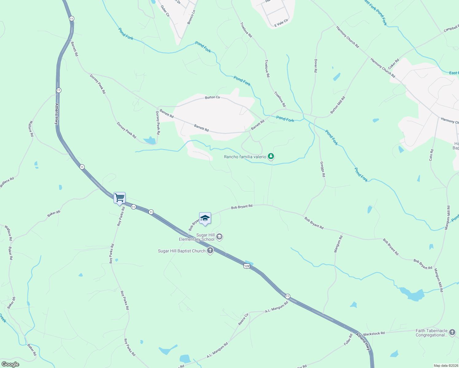 map of restaurants, bars, coffee shops, grocery stores, and more near 3335 Bob Bryant Road in Gainesville