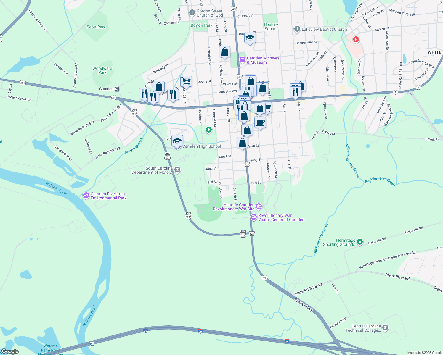 map of restaurants, bars, coffee shops, grocery stores, and more near 720 George Wright Street in Camden
