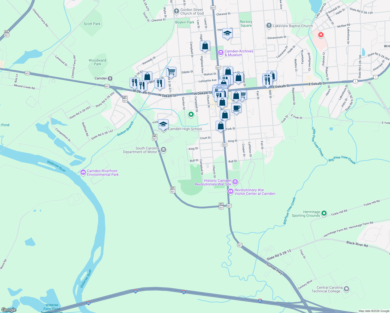 map of restaurants, bars, coffee shops, grocery stores, and more near 506 South Gordon Street in Camden