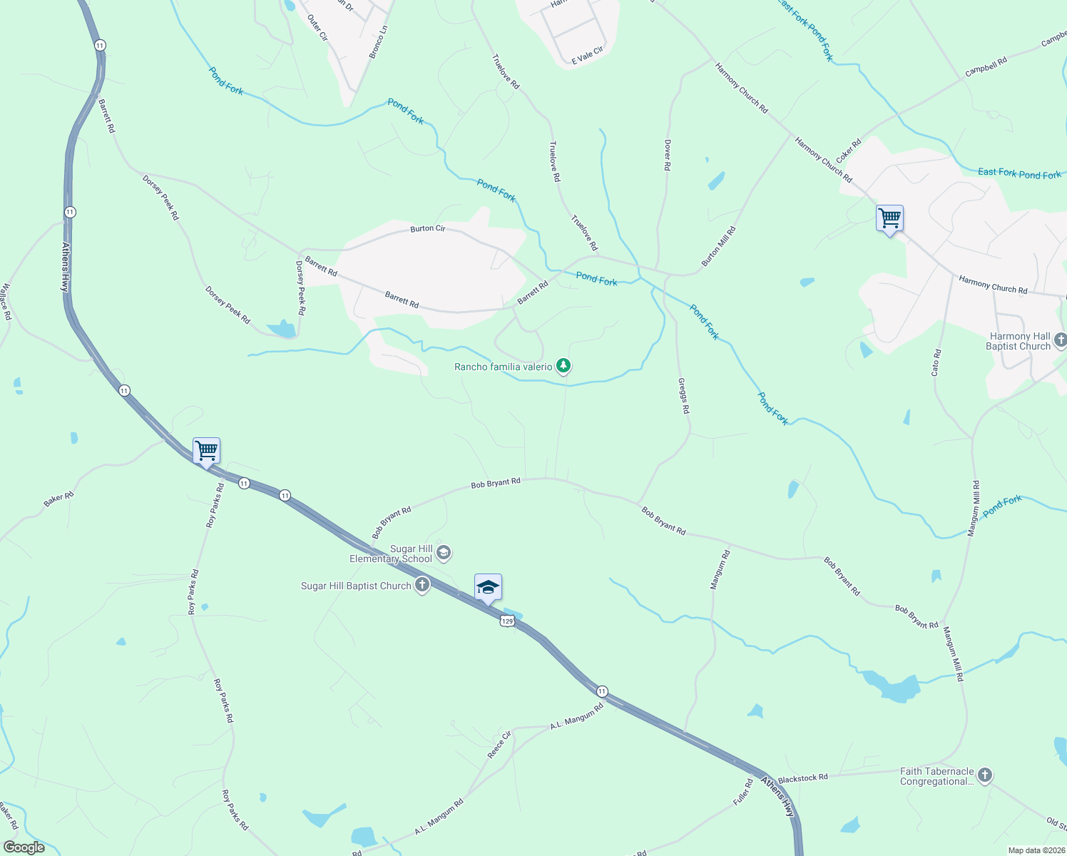 map of restaurants, bars, coffee shops, grocery stores, and more near 3334 Pennington Point Drive in Gainesville