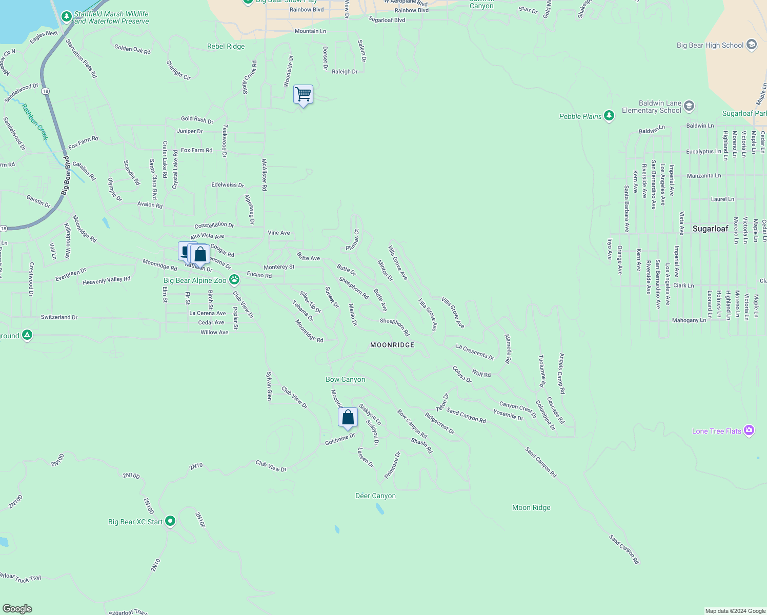 map of restaurants, bars, coffee shops, grocery stores, and more near 684 Butte Avenue in Big Bear Lake