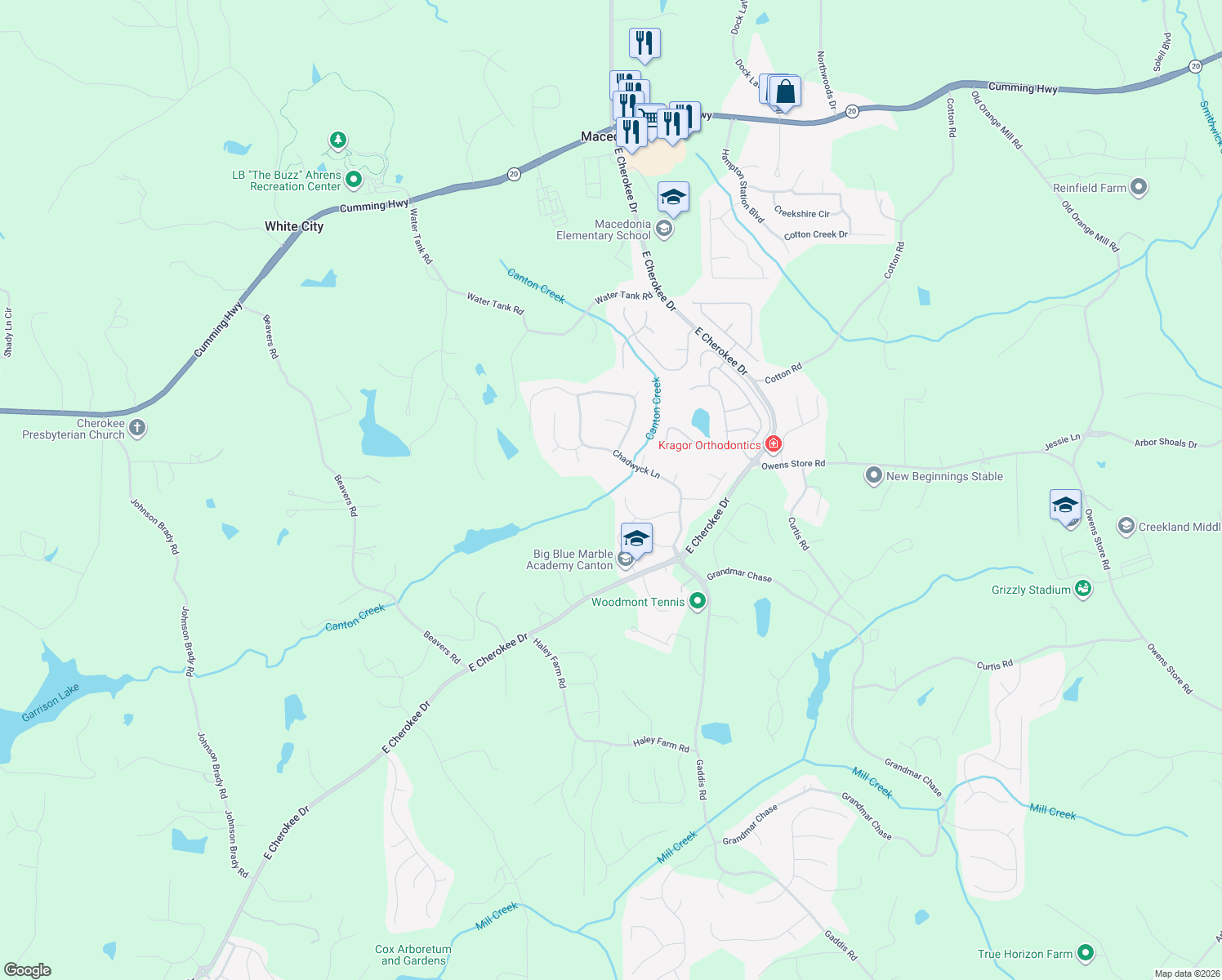 map of restaurants, bars, coffee shops, grocery stores, and more near 325 Berkshire Trce in Canton