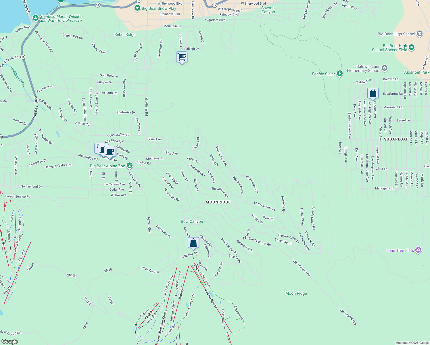 map of restaurants, bars, coffee shops, grocery stores, and more near 697 Villa Grove Avenue in Big Bear