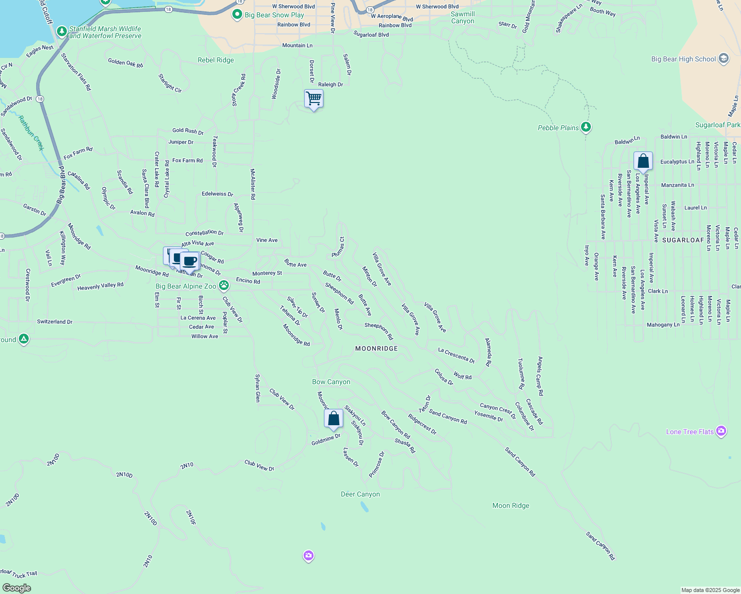 map of restaurants, bars, coffee shops, grocery stores, and more near 697 Villa Grove Avenue in Big Bear