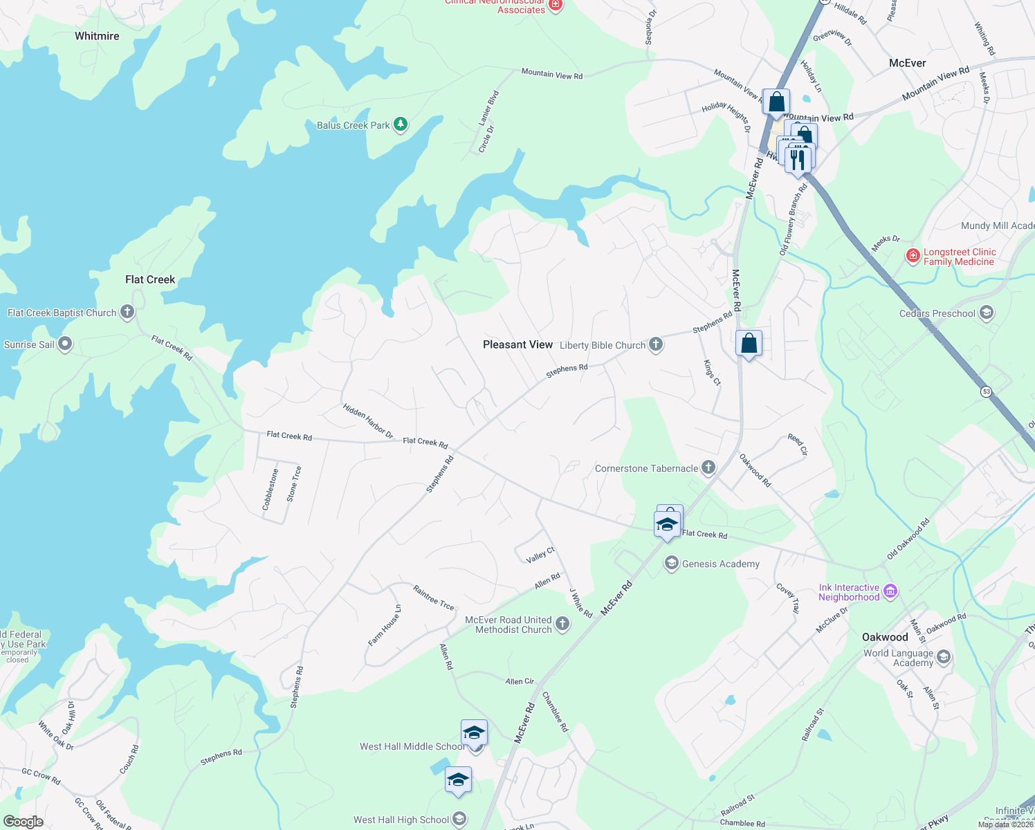 map of restaurants, bars, coffee shops, grocery stores, and more near 5029 Stephens Rd in Gainesville
