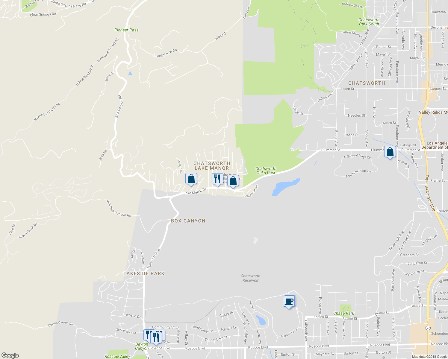 map of restaurants, bars, coffee shops, grocery stores, and more near 23324 Raymond Street in Los Angeles County