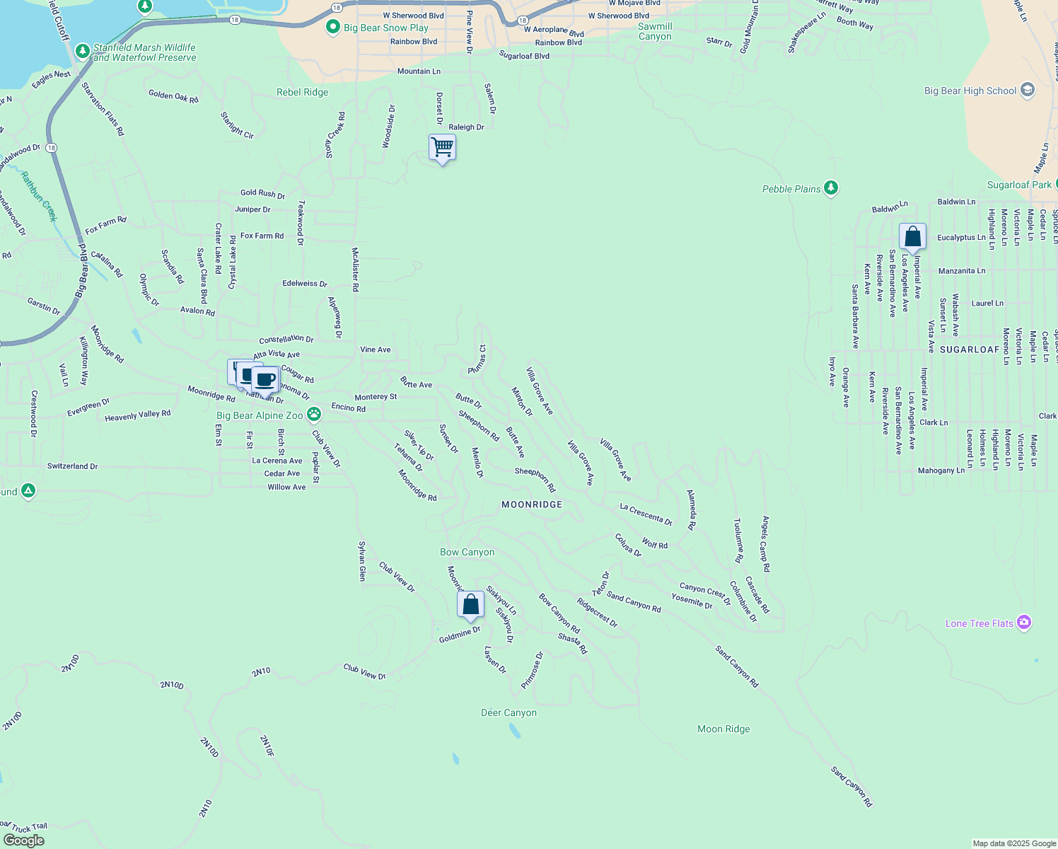 map of restaurants, bars, coffee shops, grocery stores, and more near 697 Villa Grove Avenue in Big Bear