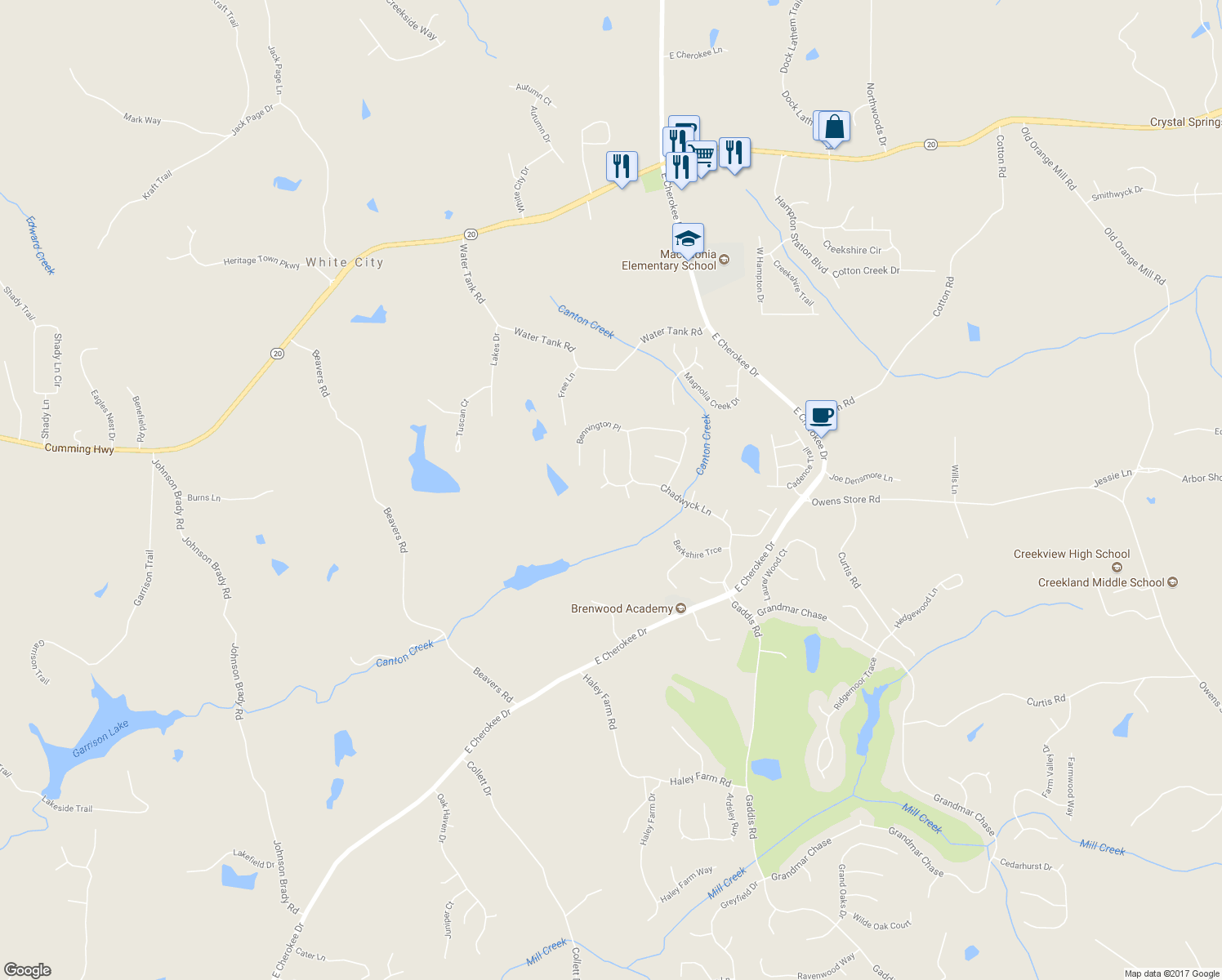 map of restaurants, bars, coffee shops, grocery stores, and more near 109 Kingston Lane in Canton