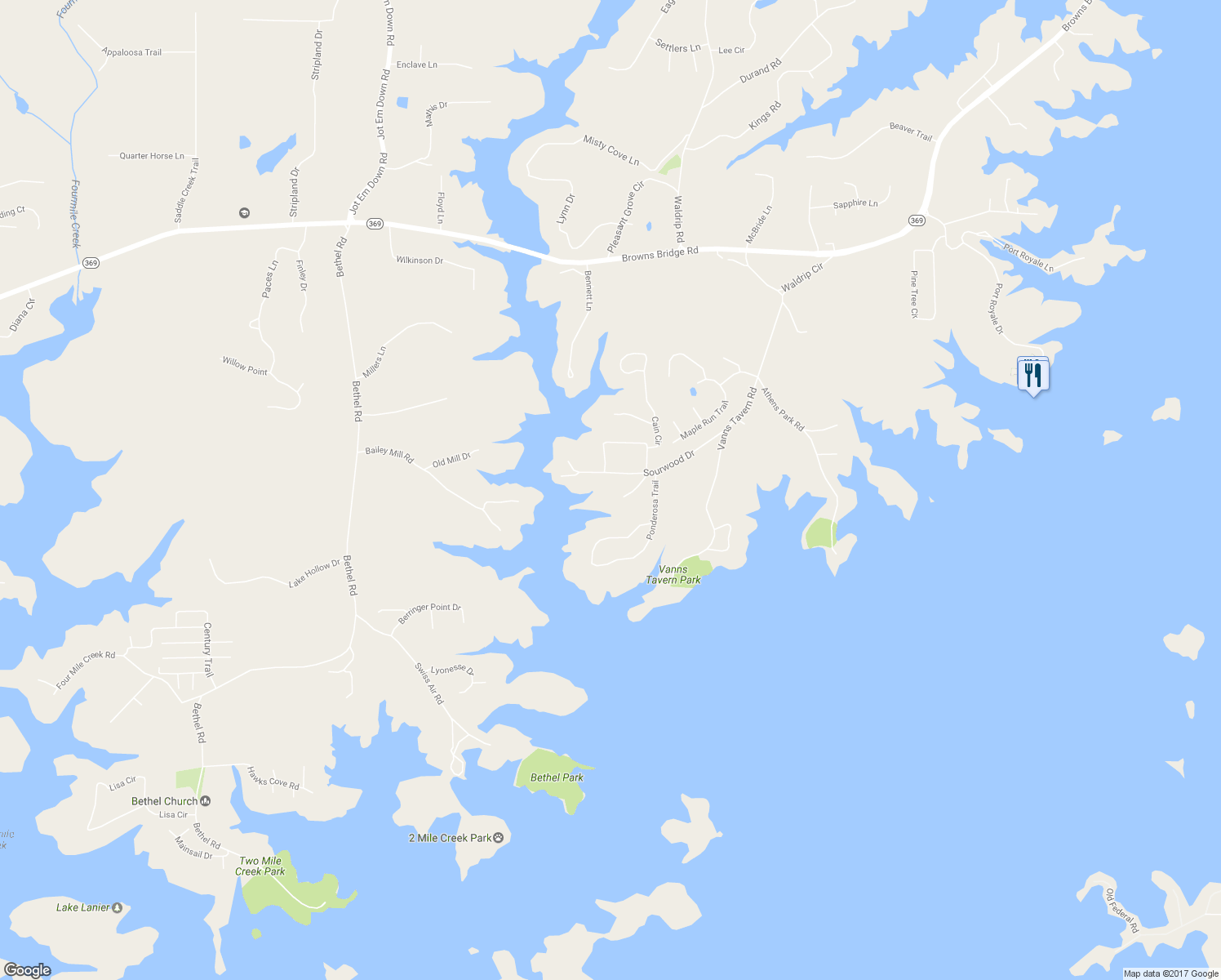 map of restaurants, bars, coffee shops, grocery stores, and more near 9135 Sourwood Drive in Gainesville