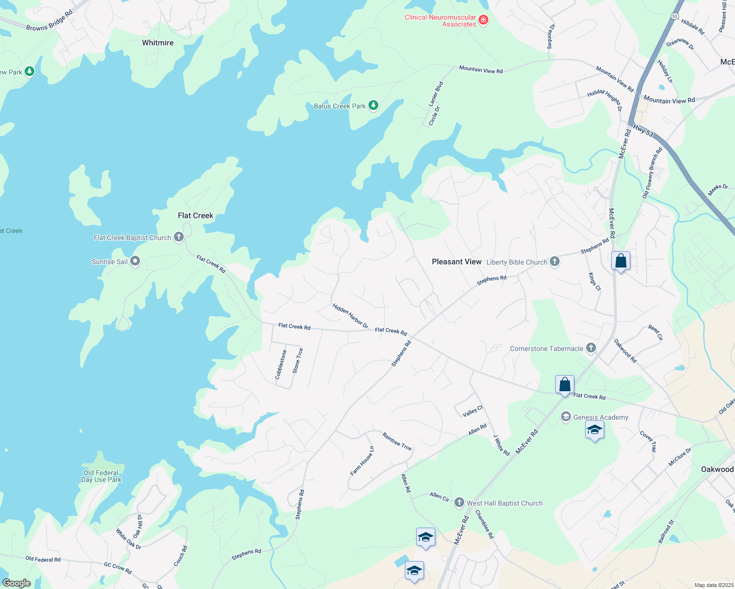 map of restaurants, bars, coffee shops, grocery stores, and more near 5176 Glenstone Court in Gainesville