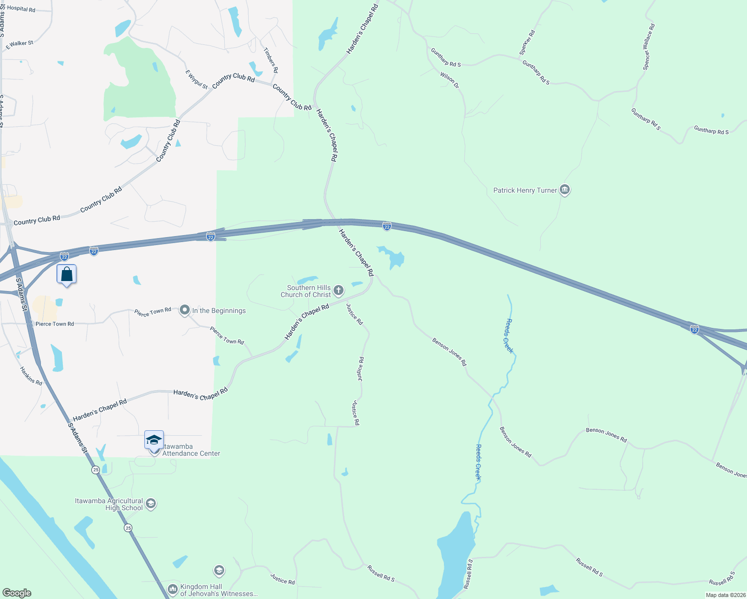 map of restaurants, bars, coffee shops, grocery stores, and more near 1649 Harden's Chapel Road in Fulton