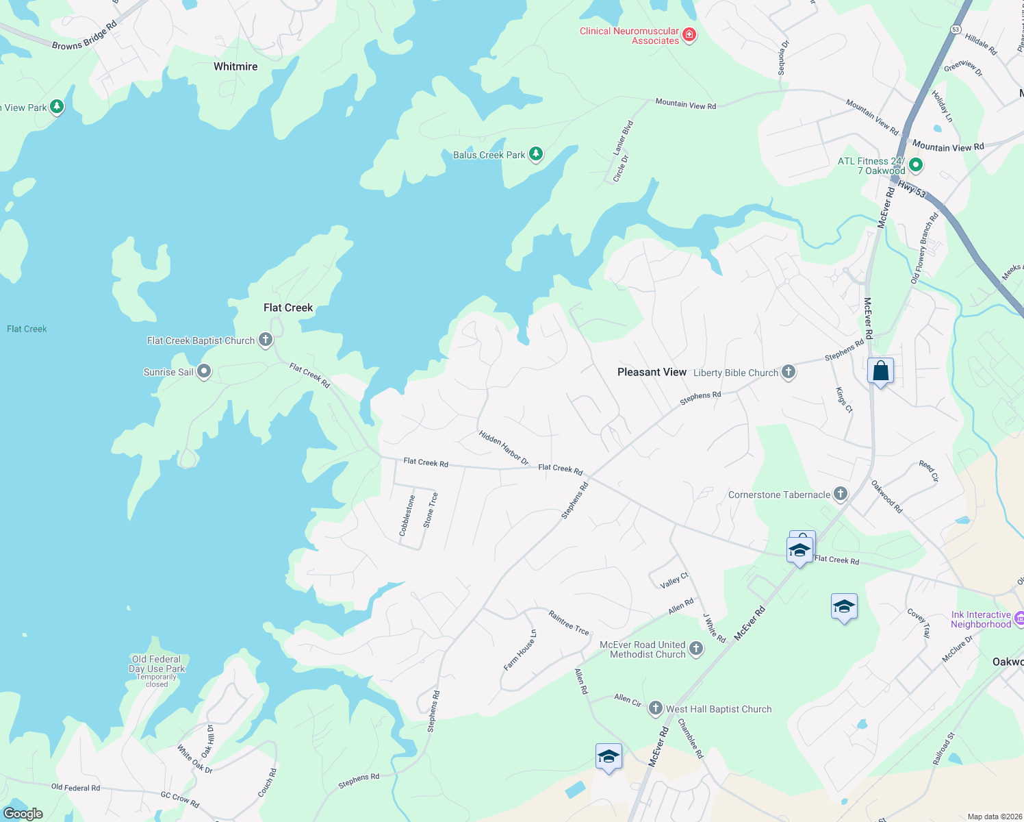 map of restaurants, bars, coffee shops, grocery stores, and more near 5210 Maplewood Lane in Gainesville