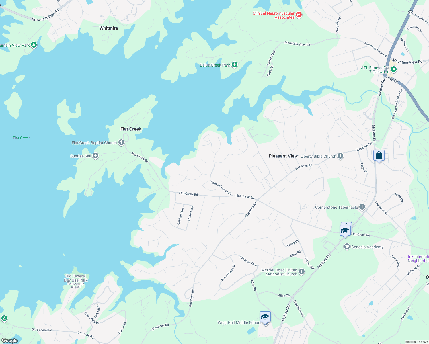 map of restaurants, bars, coffee shops, grocery stores, and more near 5326 Hidden Harbor Drive in Gainesville