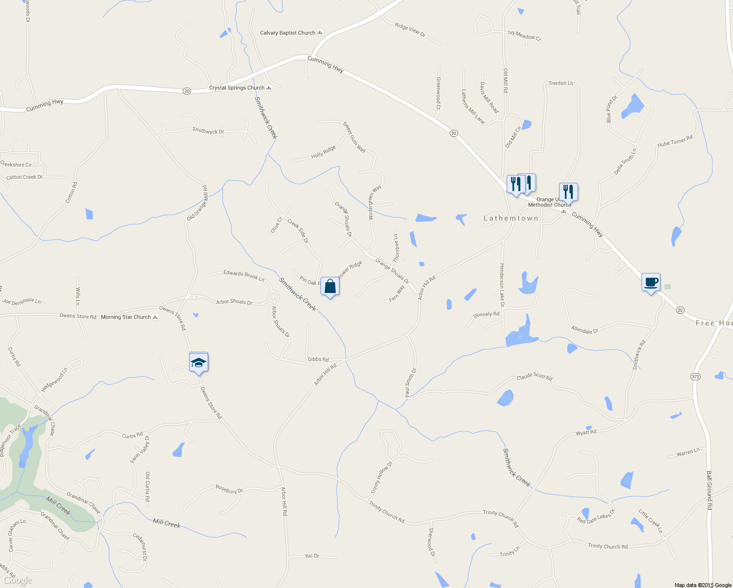 map of restaurants, bars, coffee shops, grocery stores, and more near 215 Morning Glory Ridge in Canton