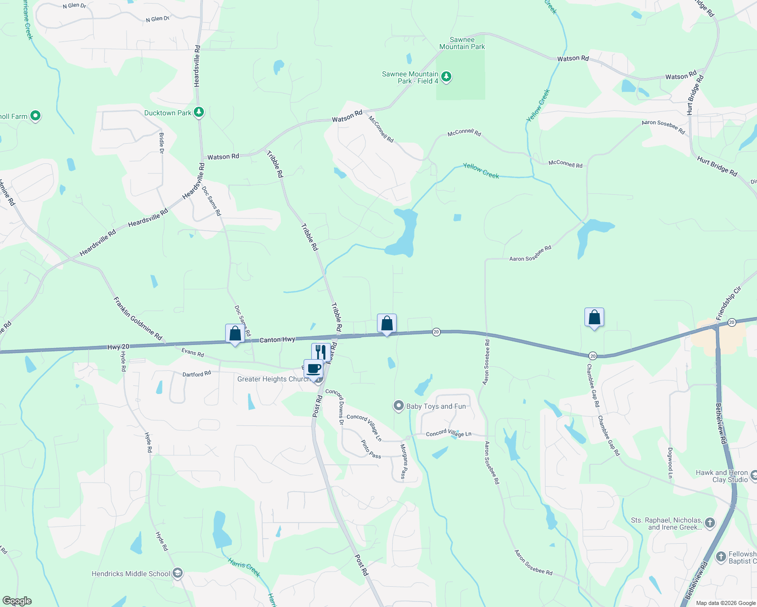 map of restaurants, bars, coffee shops, grocery stores, and more near 3540 Daylon Dr in Cumming