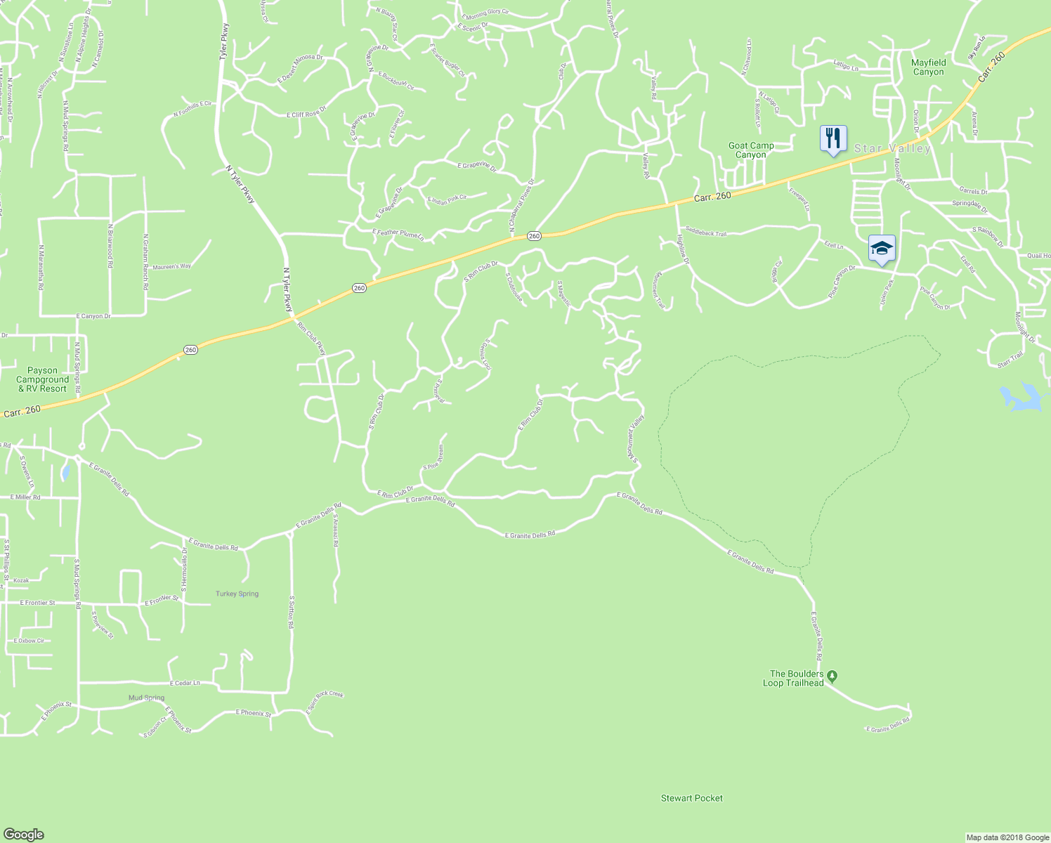 map of restaurants, bars, coffee shops, grocery stores, and more near East Rim Club Drive in Payson