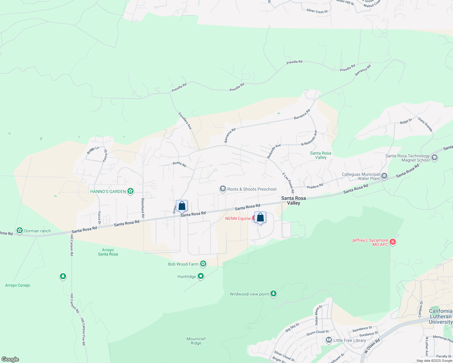 map of restaurants, bars, coffee shops, grocery stores, and more near 11300 Highridge Court in Camarillo