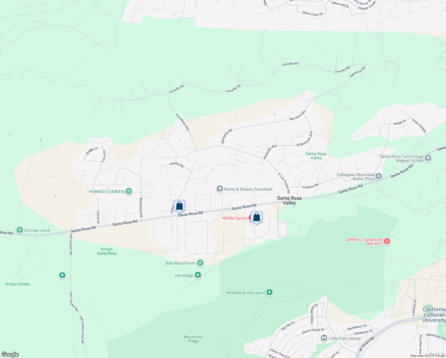 map of restaurants, bars, coffee shops, grocery stores, and more near 11300 Highridge Court in Camarillo