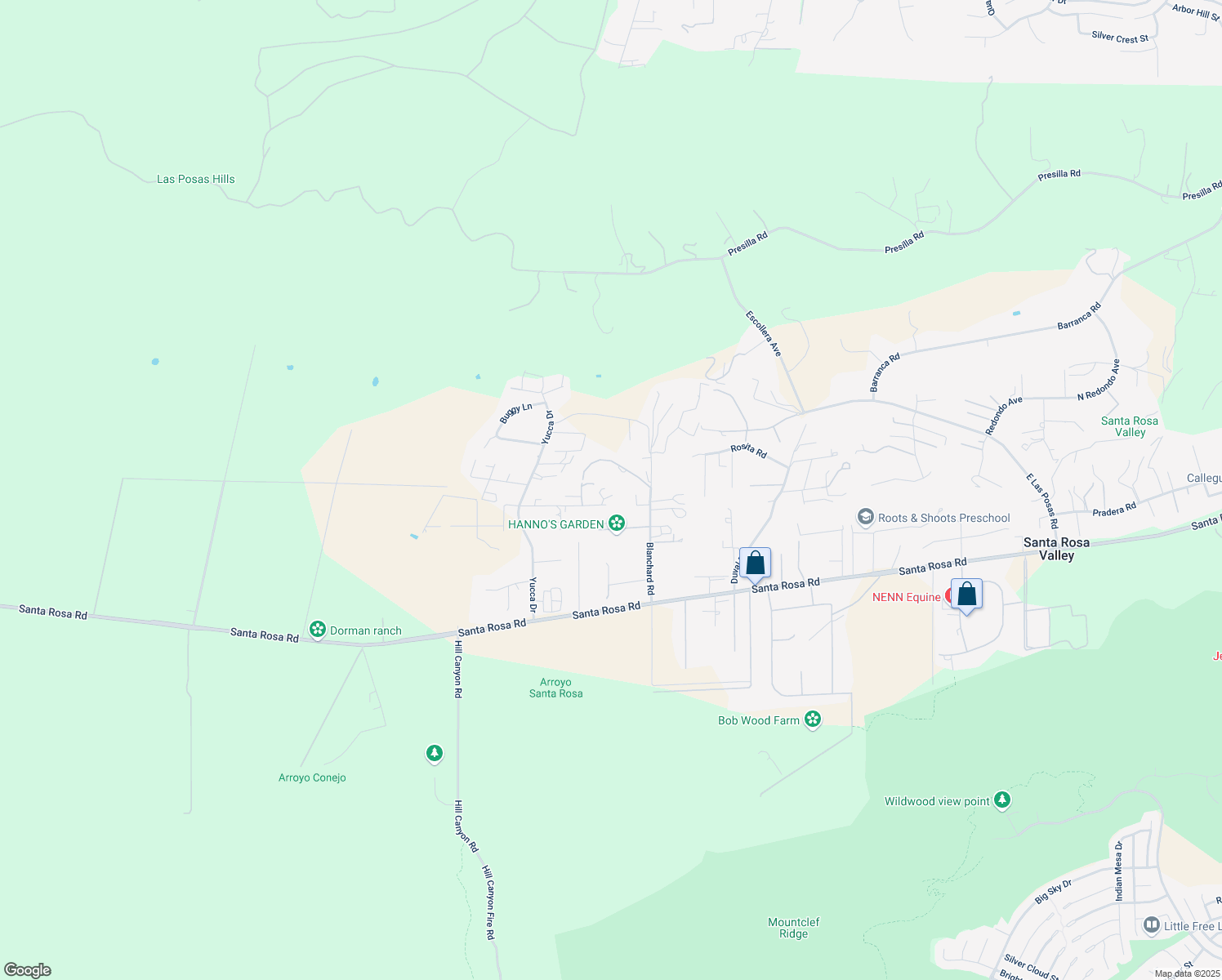 map of restaurants, bars, coffee shops, grocery stores, and more near 10501 Rosita Road in Santa Rosa Valley