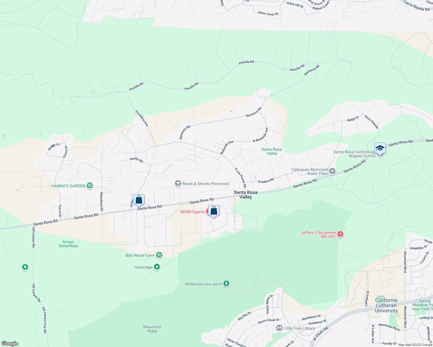 map of restaurants, bars, coffee shops, grocery stores, and more near 2720 Redondo Circle in Santa Rosa Valley