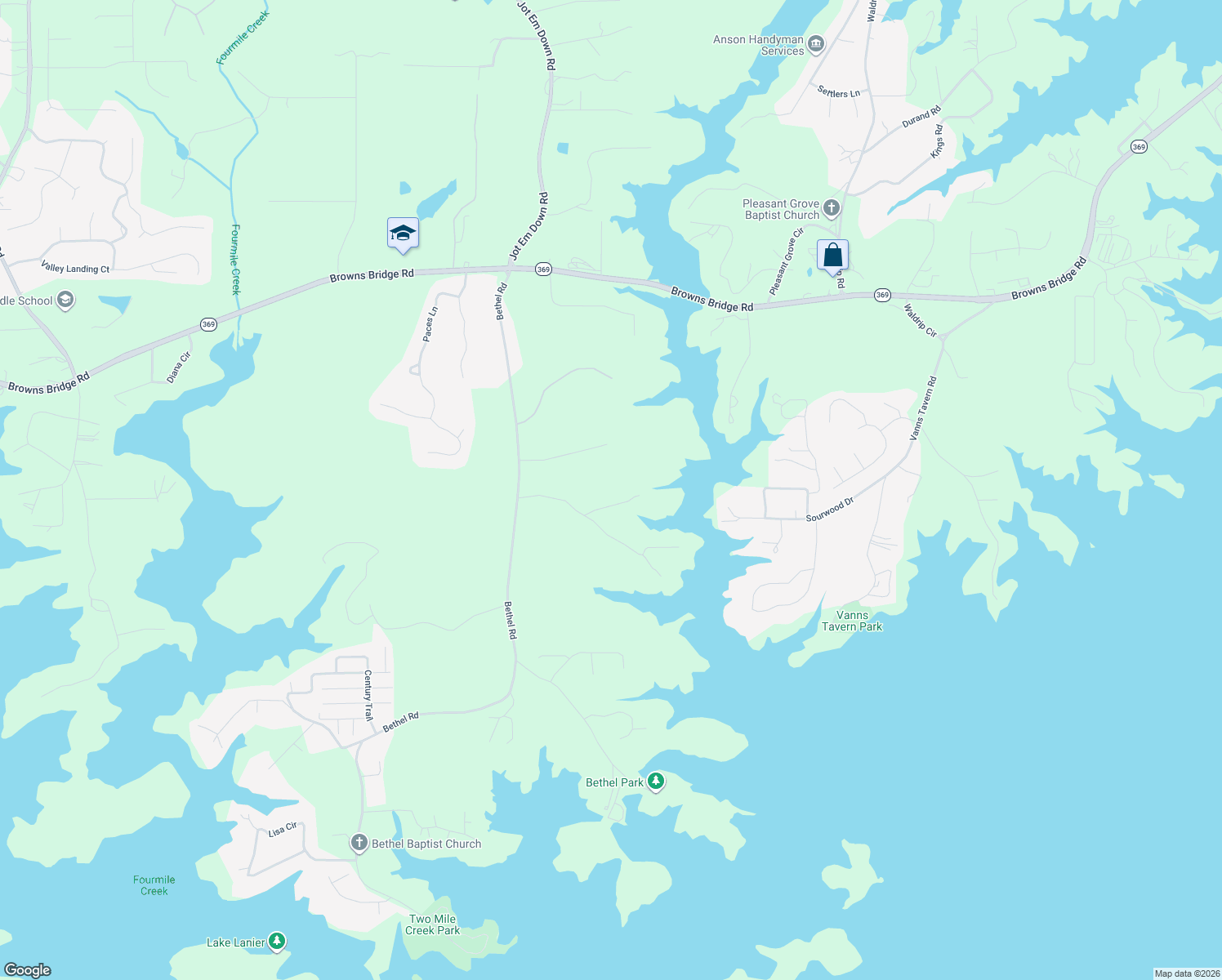 map of restaurants, bars, coffee shops, grocery stores, and more near 8135 Old Mill Drive in Gainesville