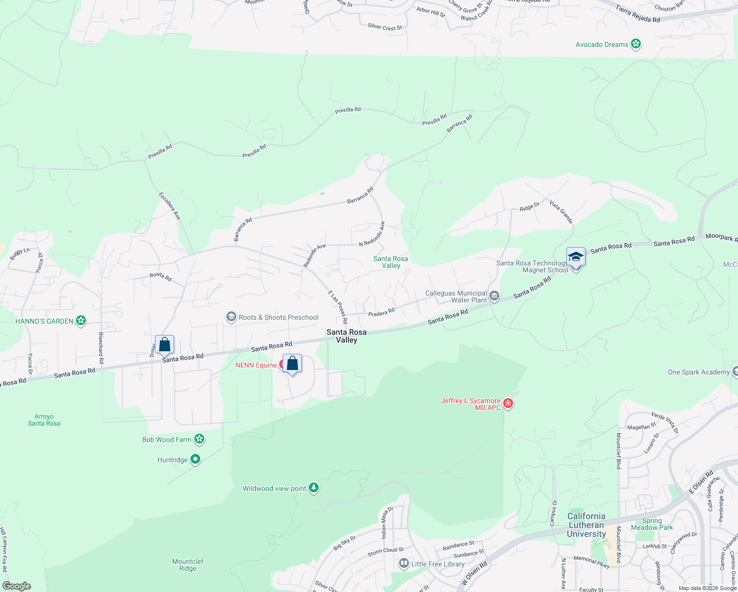map of restaurants, bars, coffee shops, grocery stores, and more near 11875 Pradera Road in Camarillo