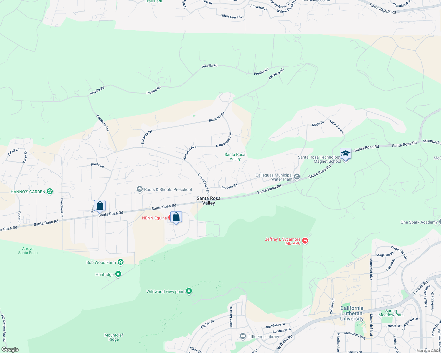 map of restaurants, bars, coffee shops, grocery stores, and more near 11855 Pradera Road in Santa Rosa Valley