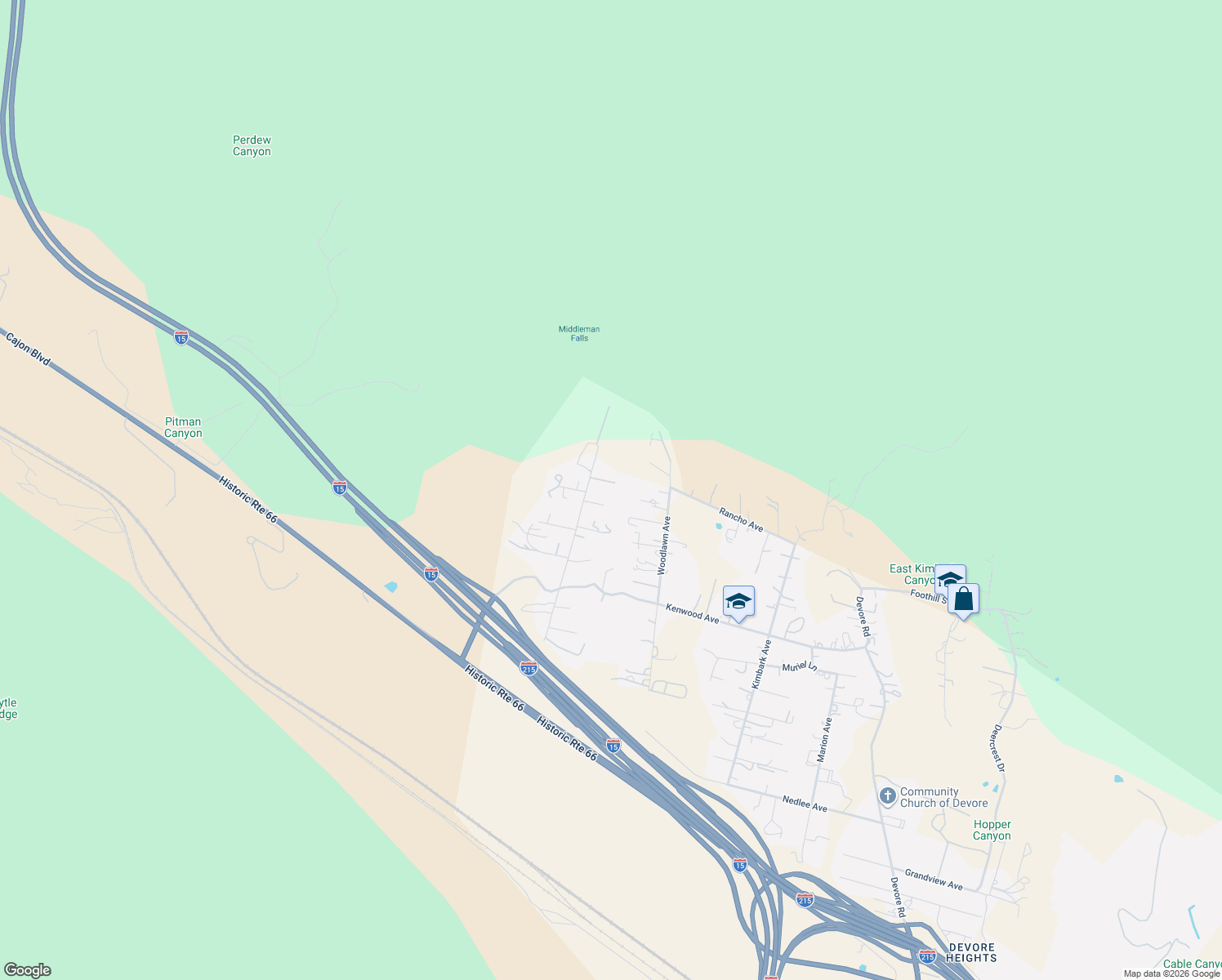 map of restaurants, bars, coffee shops, grocery stores, and more near 627 Greenwood Avenue in San Bernardino