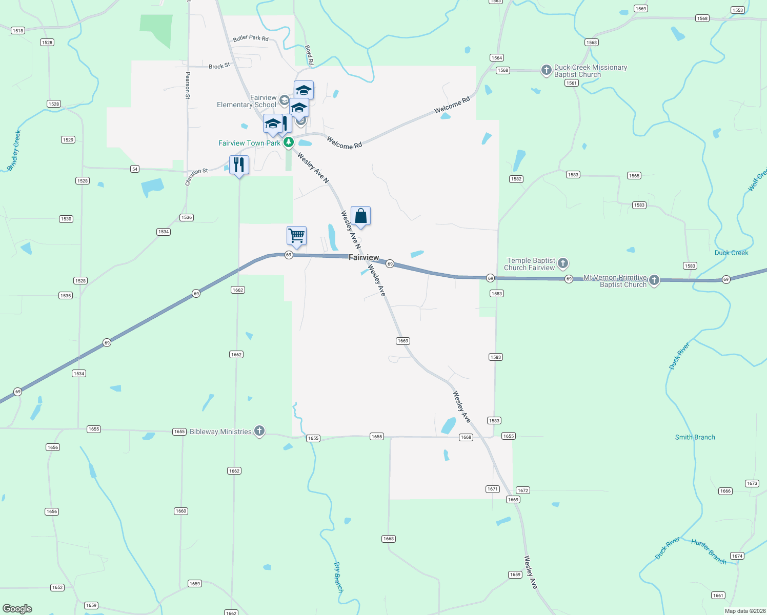 map of restaurants, bars, coffee shops, grocery stores, and more near 256 Wesley Avenue in Cullman