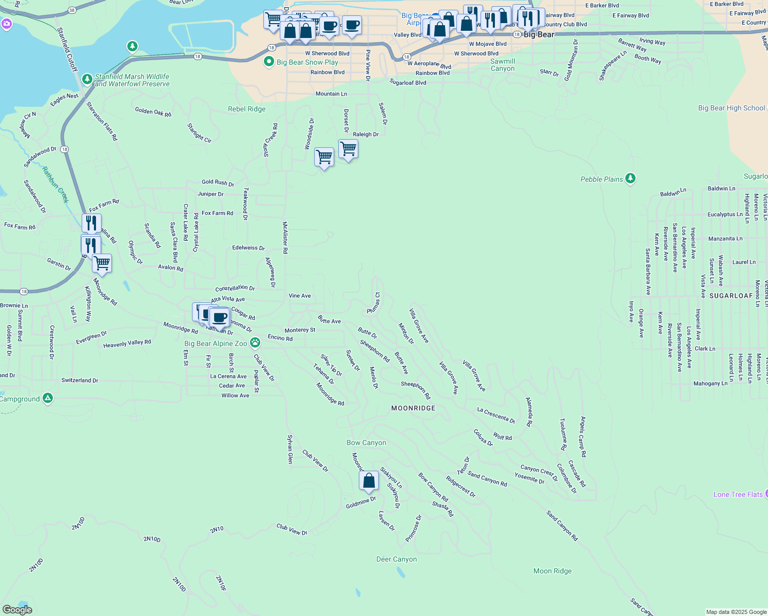 map of restaurants, bars, coffee shops, grocery stores, and more near 746 Villa Grove Avenue in Big Bear