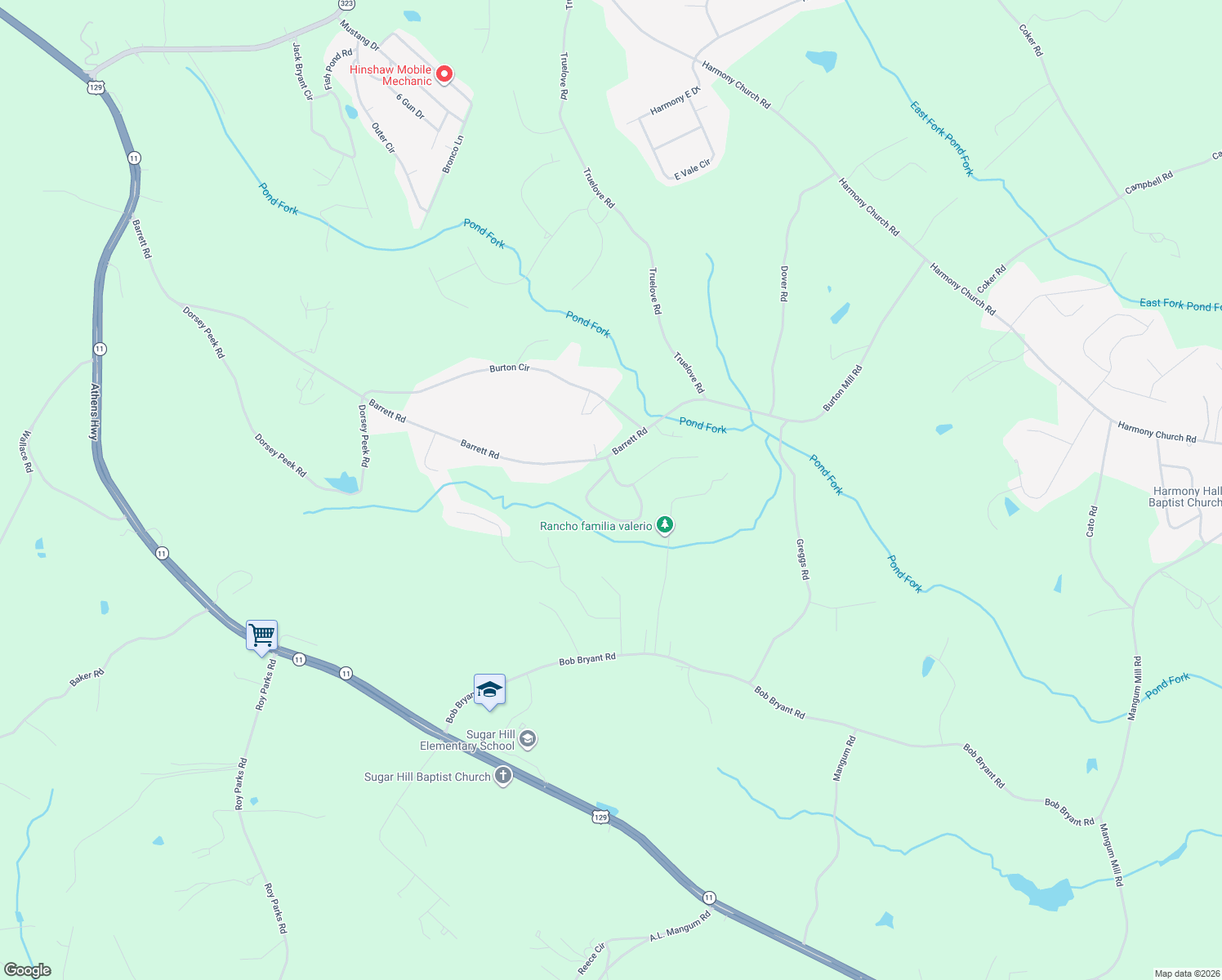 map of restaurants, bars, coffee shops, grocery stores, and more near 4106 Valley Glen Drive in Gainesville