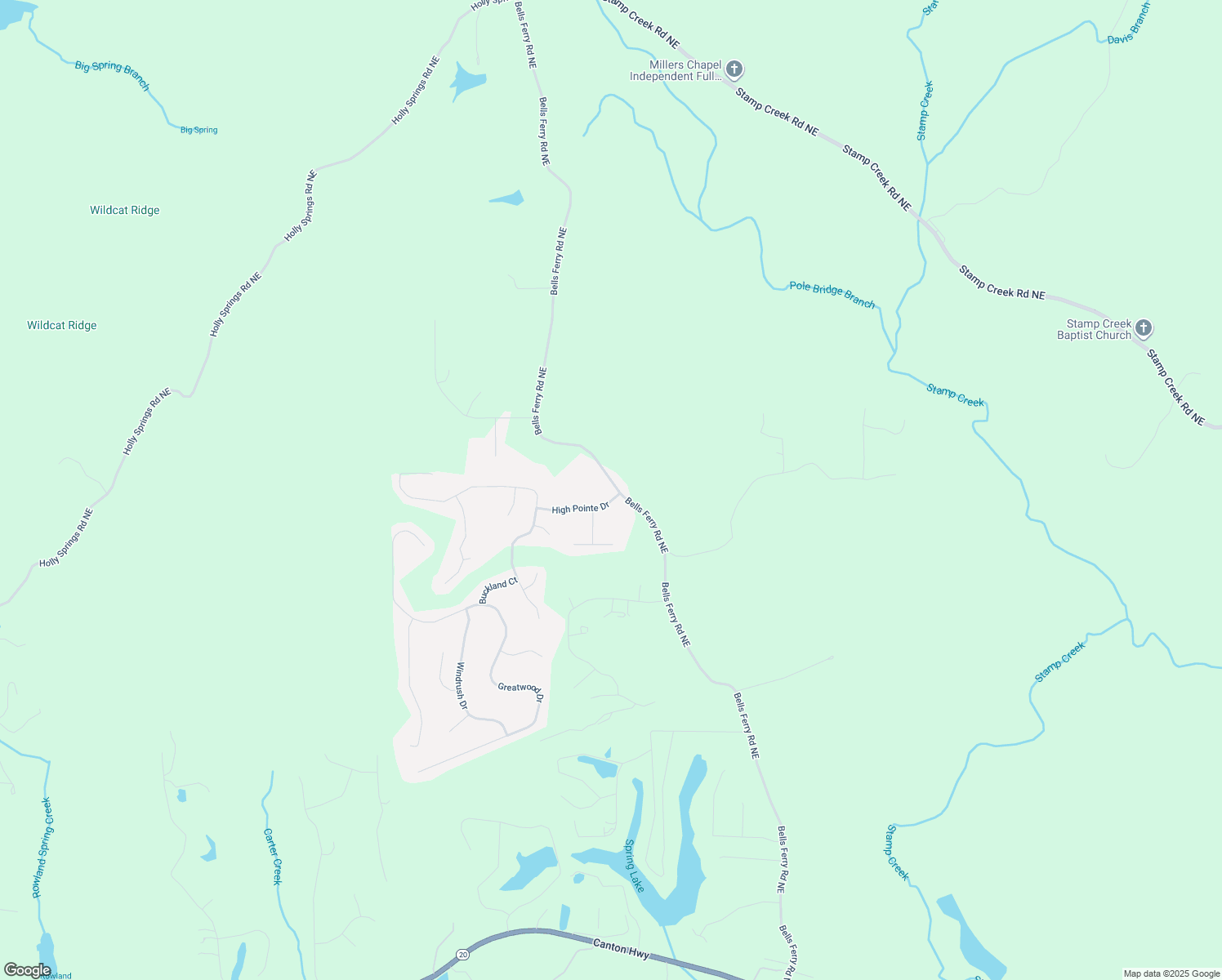 map of restaurants, bars, coffee shops, grocery stores, and more near 323 Bells Ferry Road Northeast in White