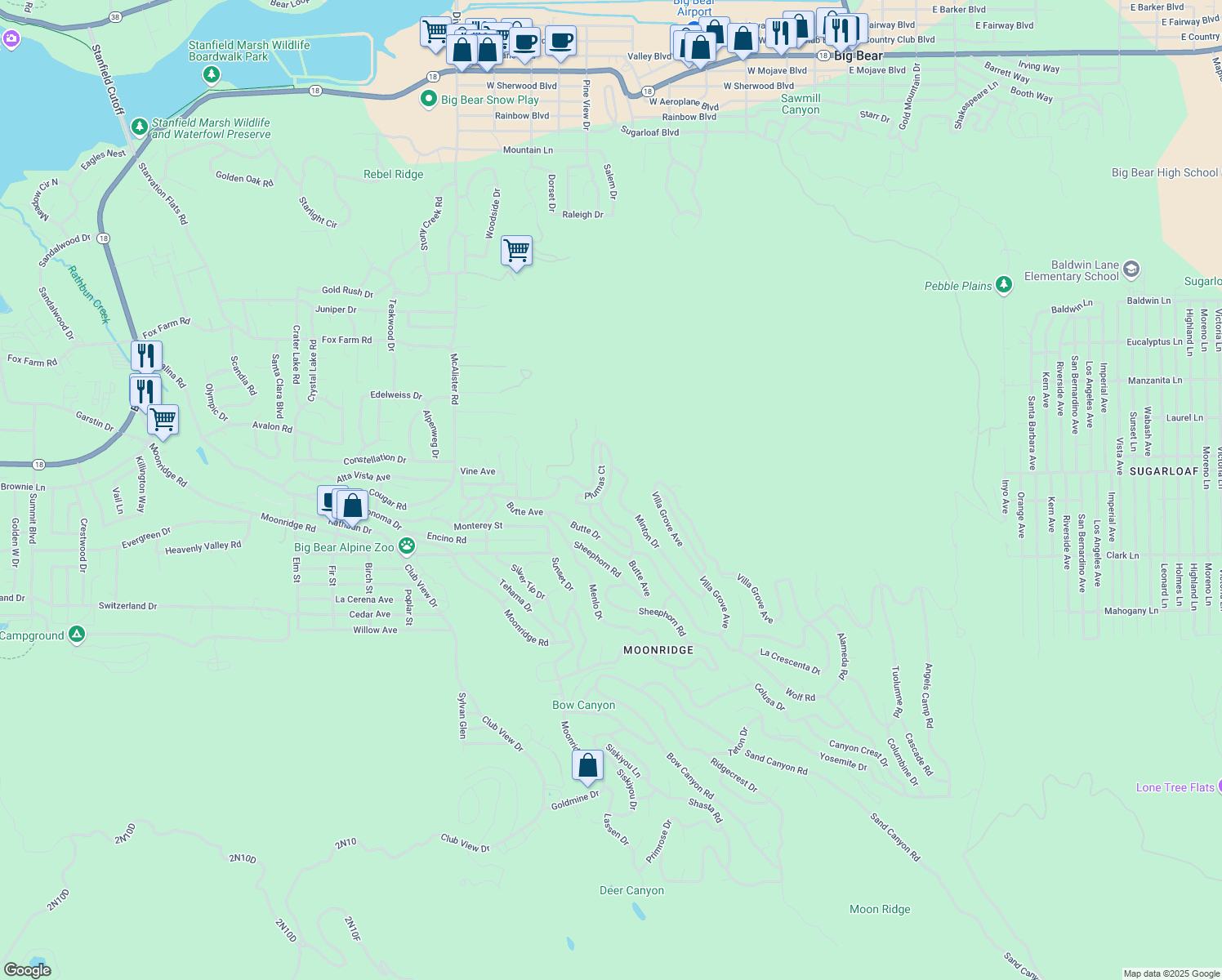 map of restaurants, bars, coffee shops, grocery stores, and more near 746 Villa Grove Avenue in Big Bear