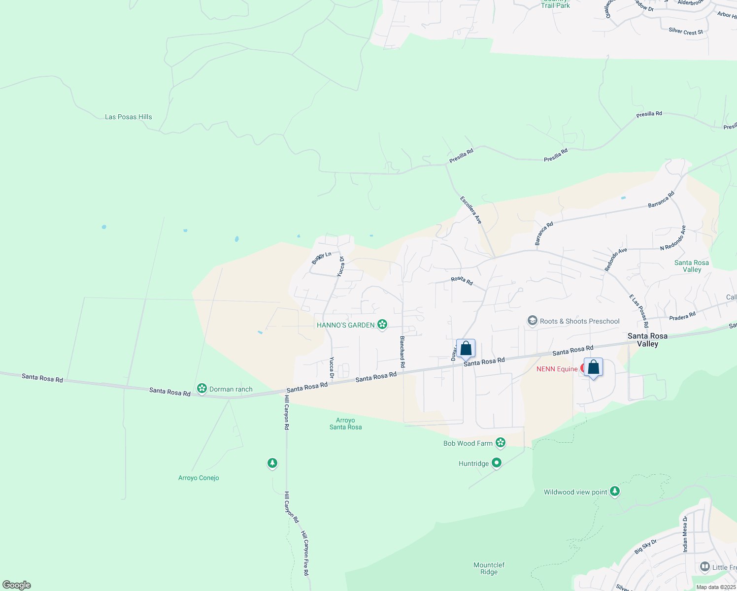 map of restaurants, bars, coffee shops, grocery stores, and more near 10501 Rosita Road in Santa Rosa Valley