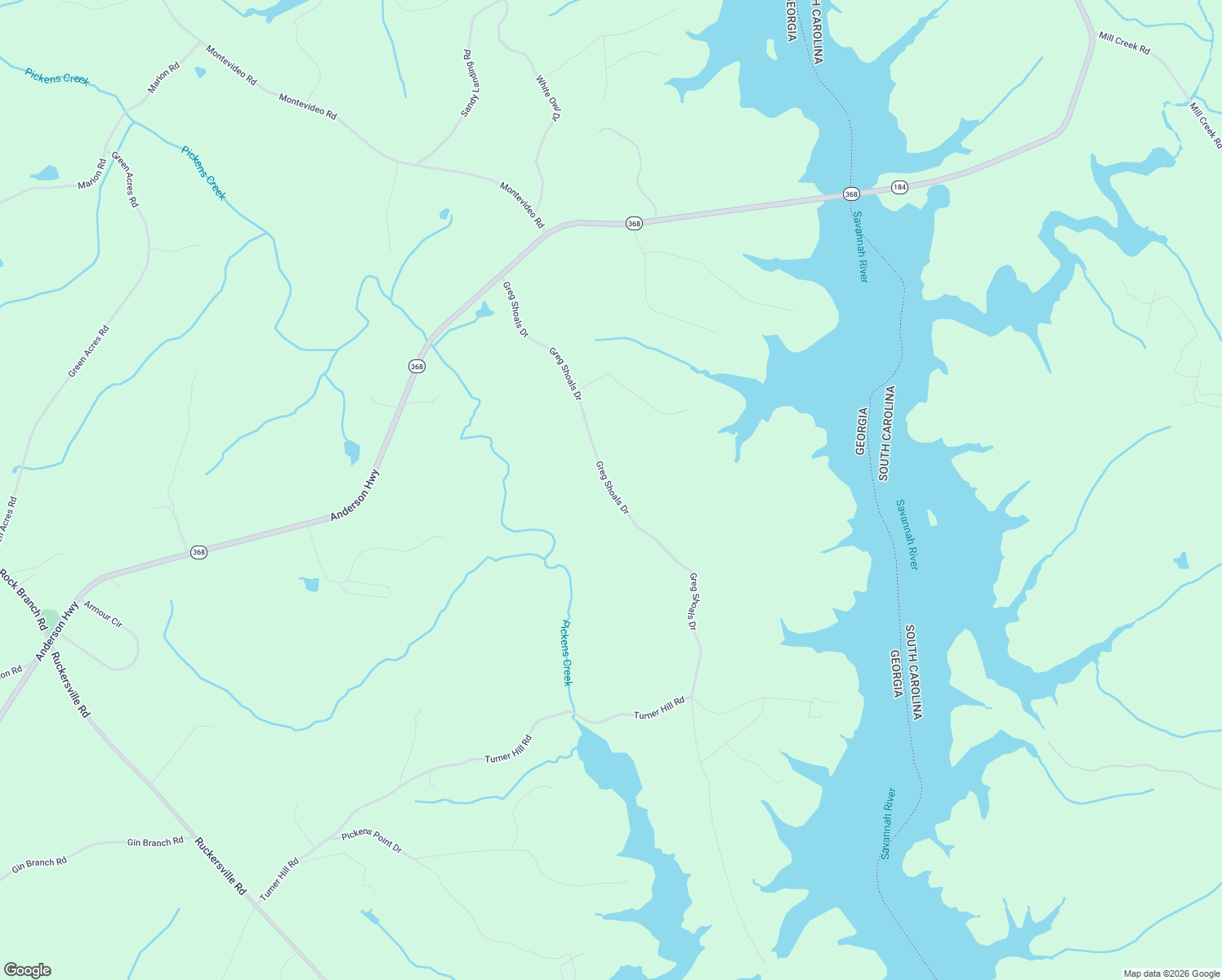 map of restaurants, bars, coffee shops, grocery stores, and more near Greg Shoals Drive in Elberton