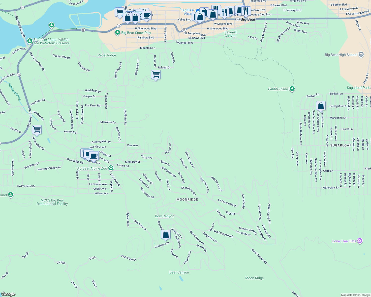 map of restaurants, bars, coffee shops, grocery stores, and more near 556 Villa Grove Avenue in Big Bear