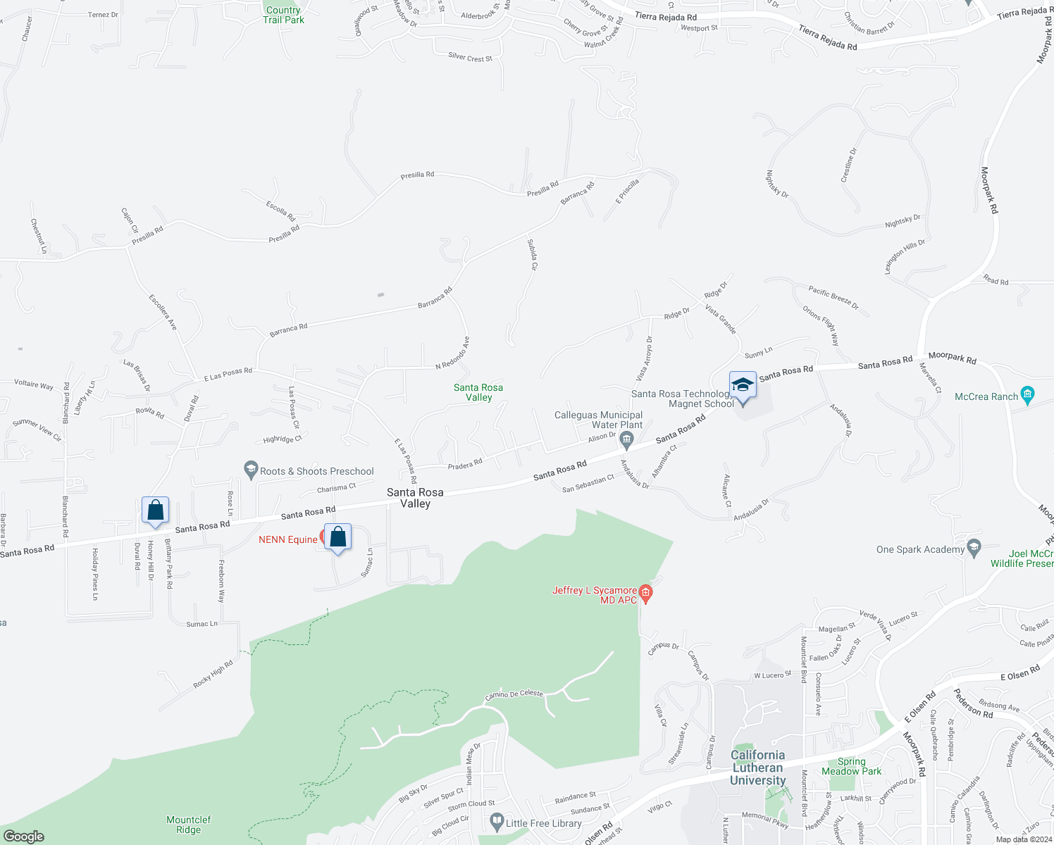 map of restaurants, bars, coffee shops, grocery stores, and more near 2653 Via Zurita Court in Santa Rosa Valley