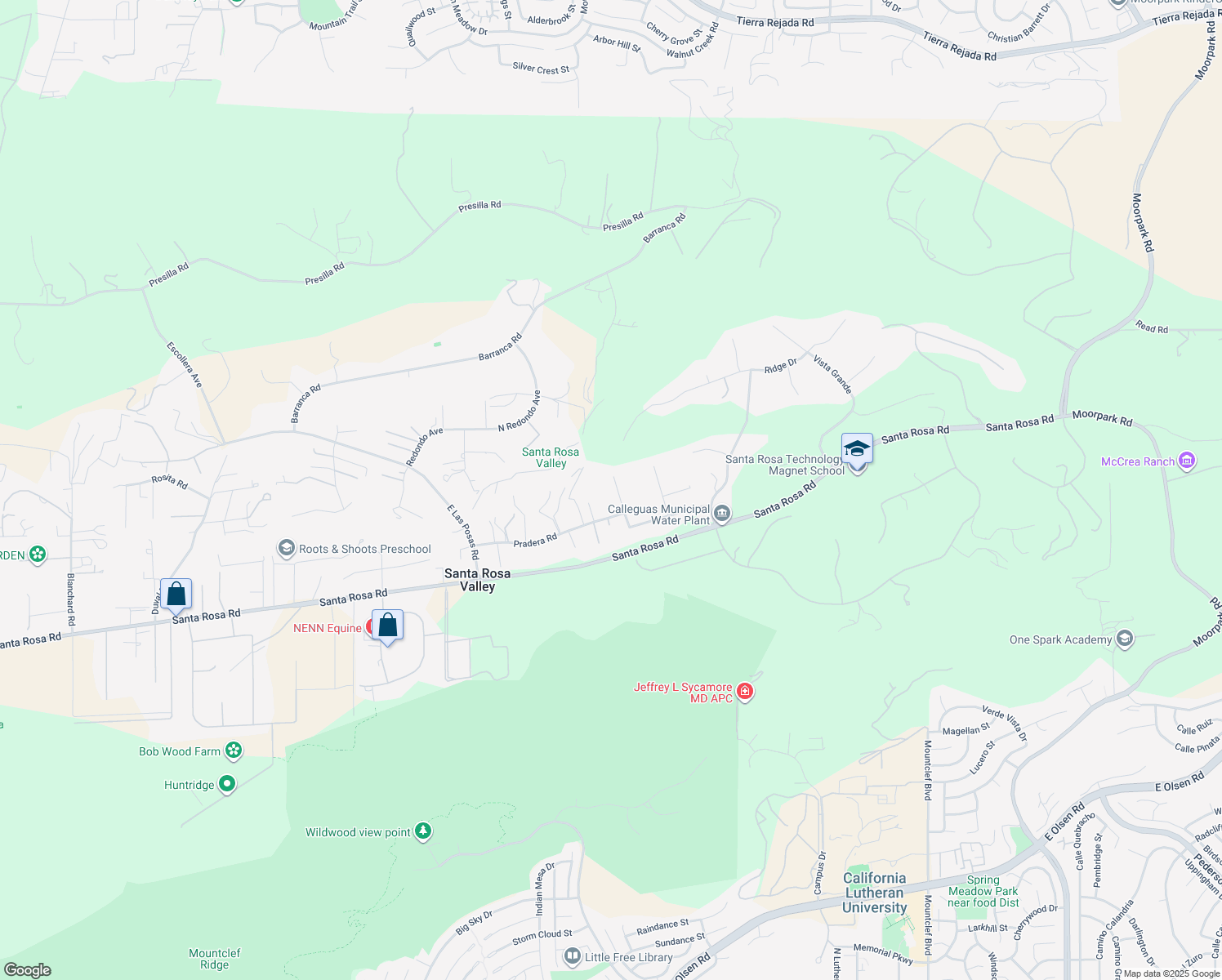 map of restaurants, bars, coffee shops, grocery stores, and more near 2653 Via Zurita Court in Santa Rosa Valley