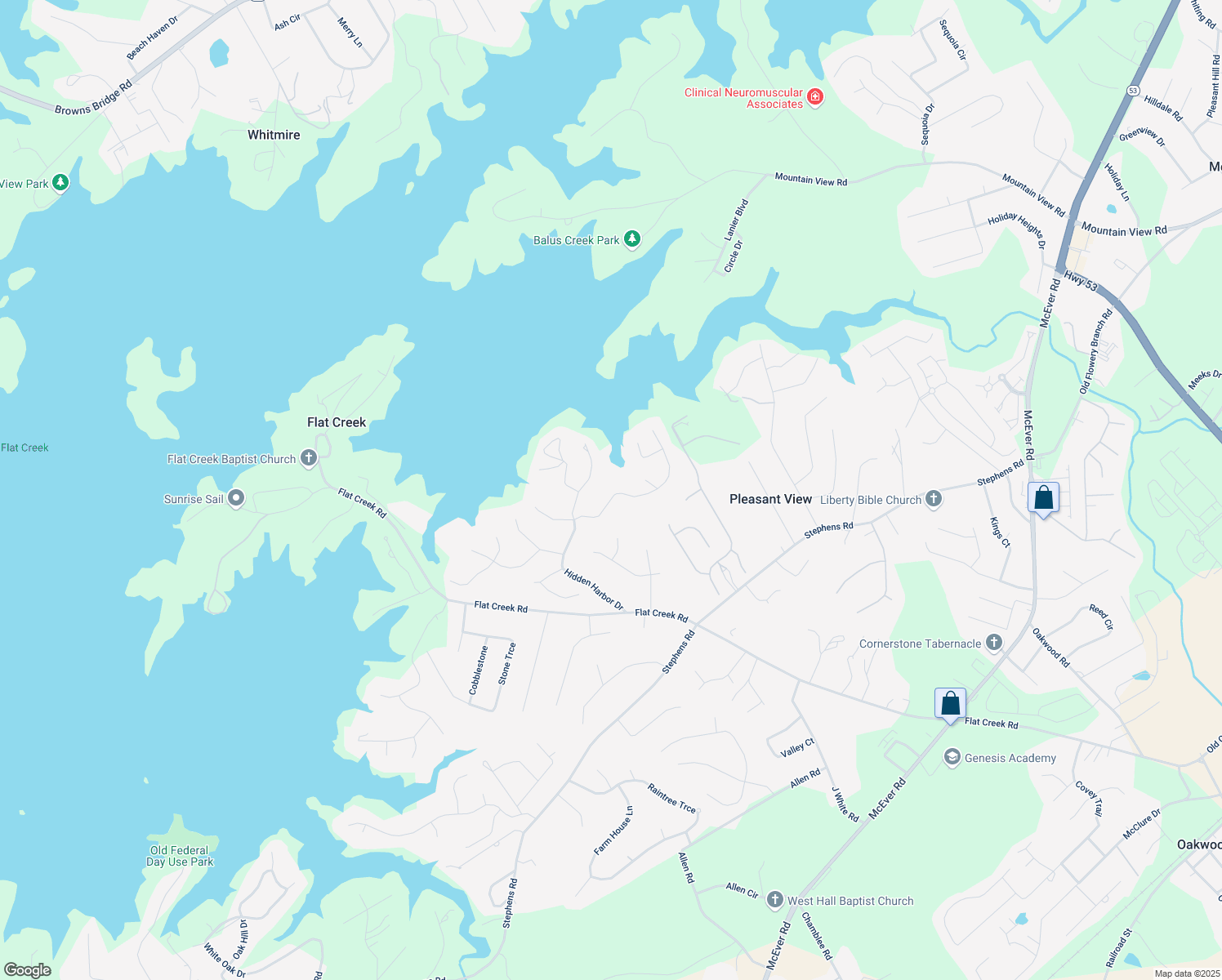 map of restaurants, bars, coffee shops, grocery stores, and more near 5501 High Harbor Court in Gainesville