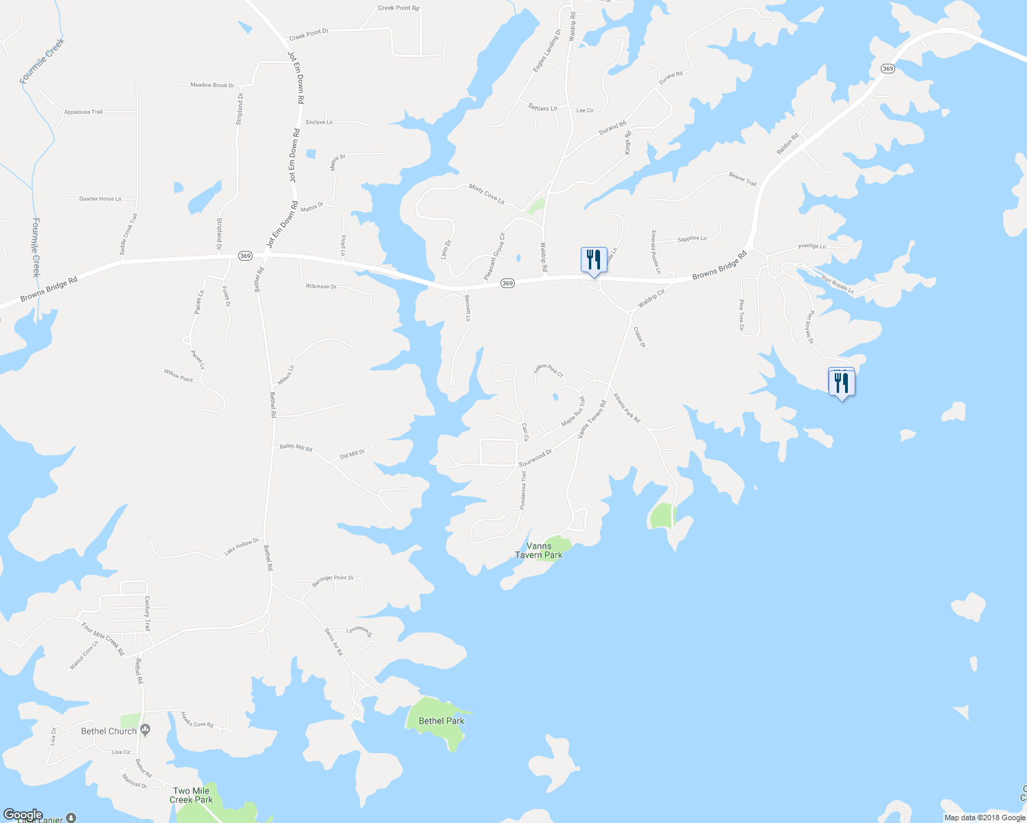 map of restaurants, bars, coffee shops, grocery stores, and more near 9315 Cain Circle in Gainesville