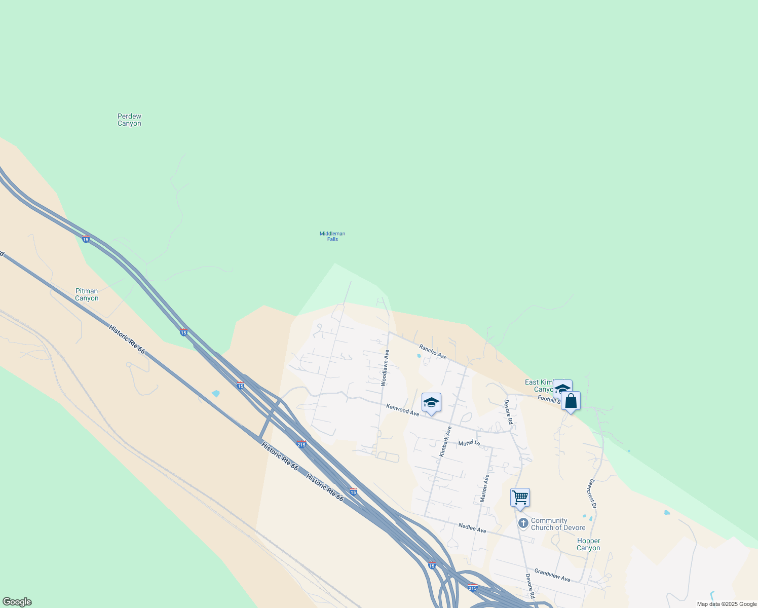 map of restaurants, bars, coffee shops, grocery stores, and more near 524 Woodlawn Avenue in San Bernardino