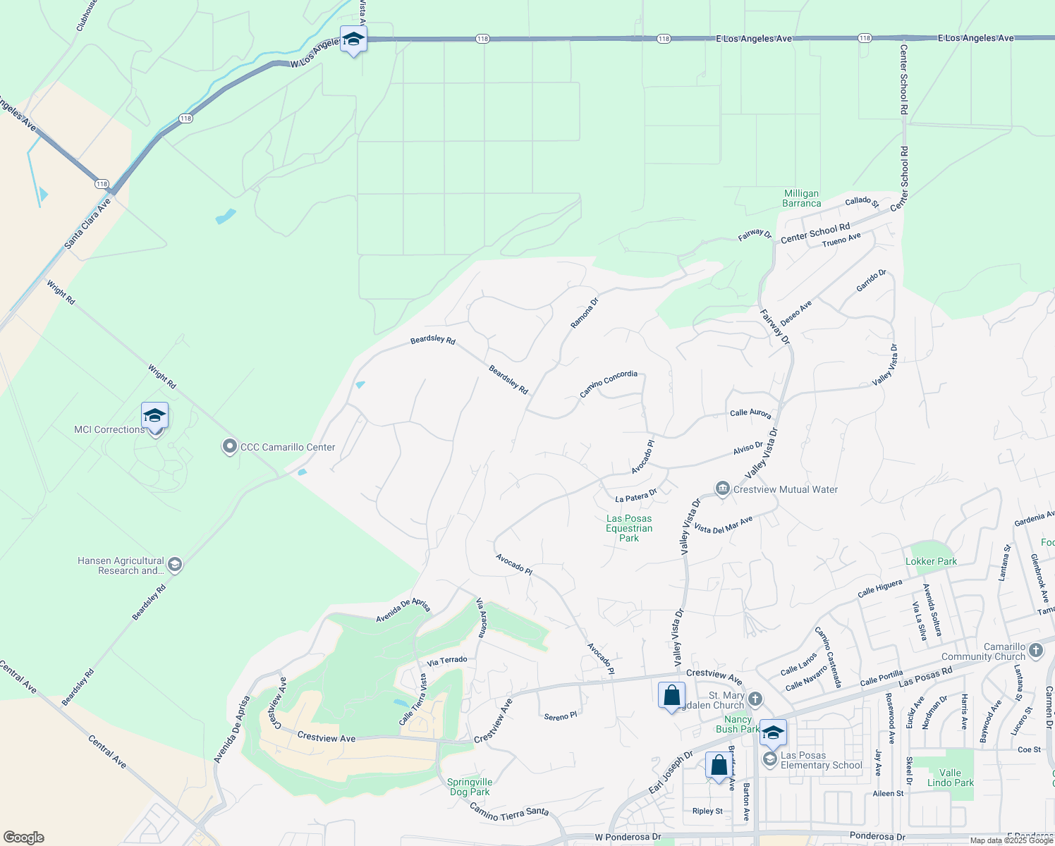 map of restaurants, bars, coffee shops, grocery stores, and more near 1876 Ramona Drive in Camarillo