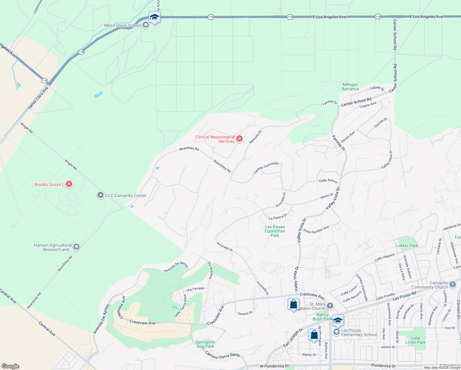 map of restaurants, bars, coffee shops, grocery stores, and more near 1876 Ramona Drive in Camarillo