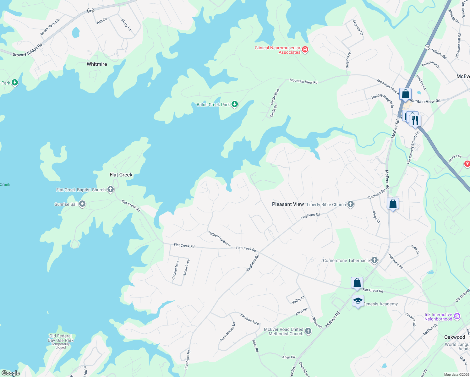map of restaurants, bars, coffee shops, grocery stores, and more near 5739 Harbor North in Gainesville
