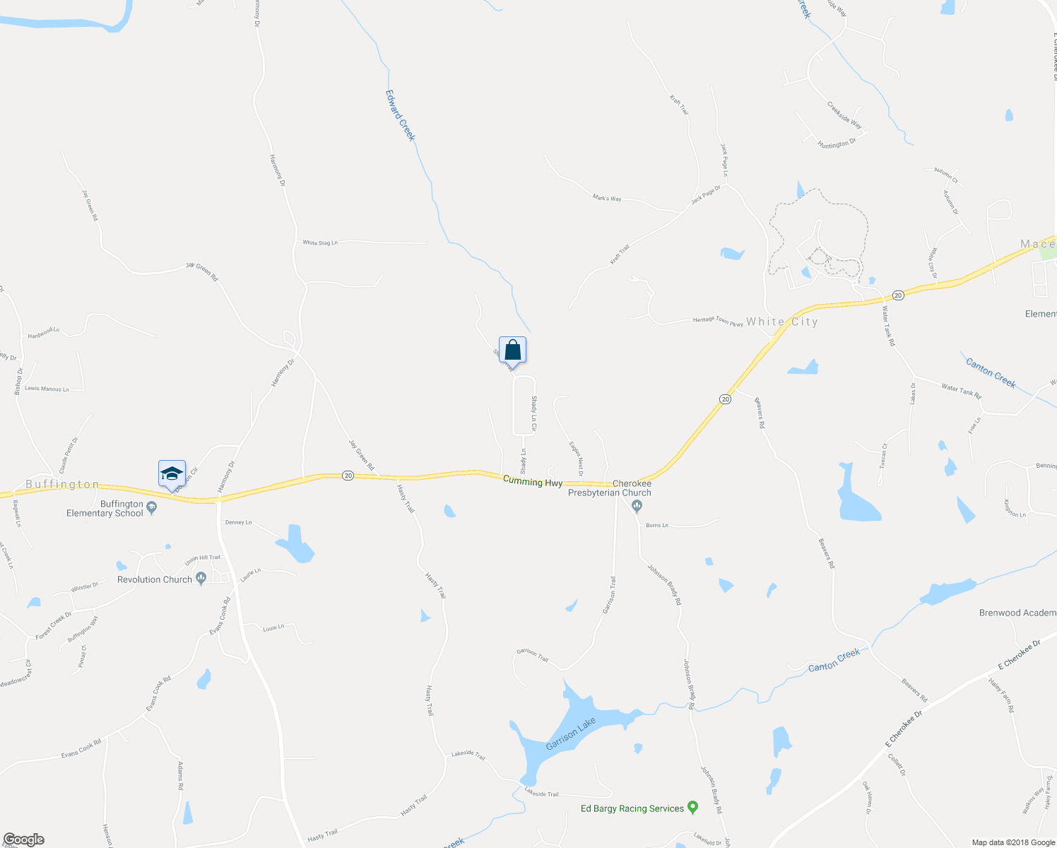 map of restaurants, bars, coffee shops, grocery stores, and more near 147 Shady Lane Circle in Canton