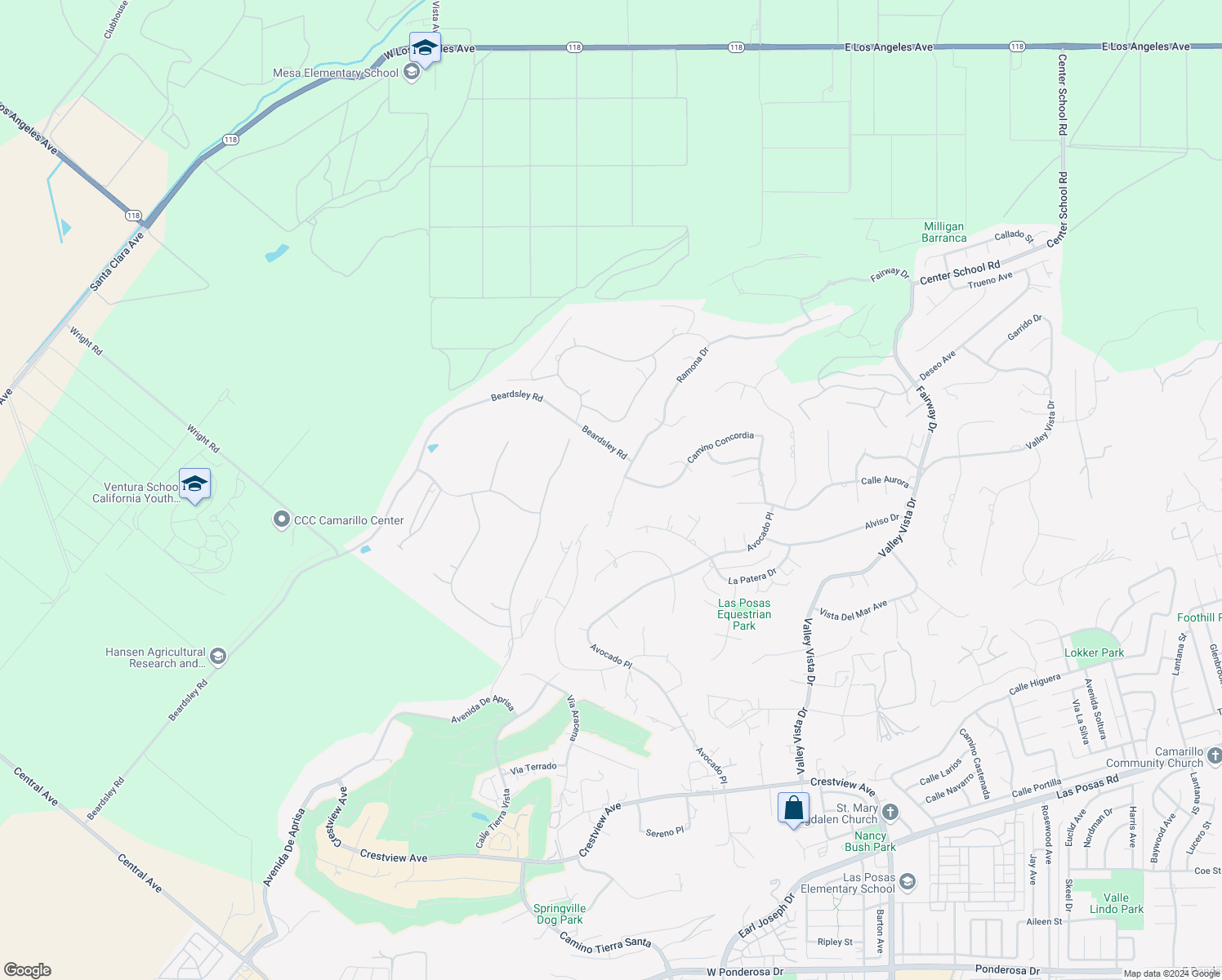 map of restaurants, bars, coffee shops, grocery stores, and more near 1891 Ramona Drive in Camarillo