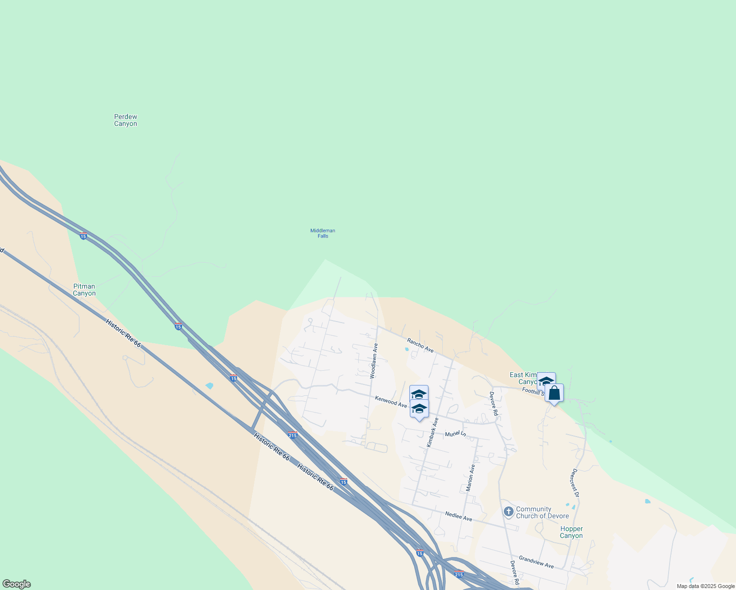 map of restaurants, bars, coffee shops, grocery stores, and more near 524 Woodlawn Avenue in San Bernardino