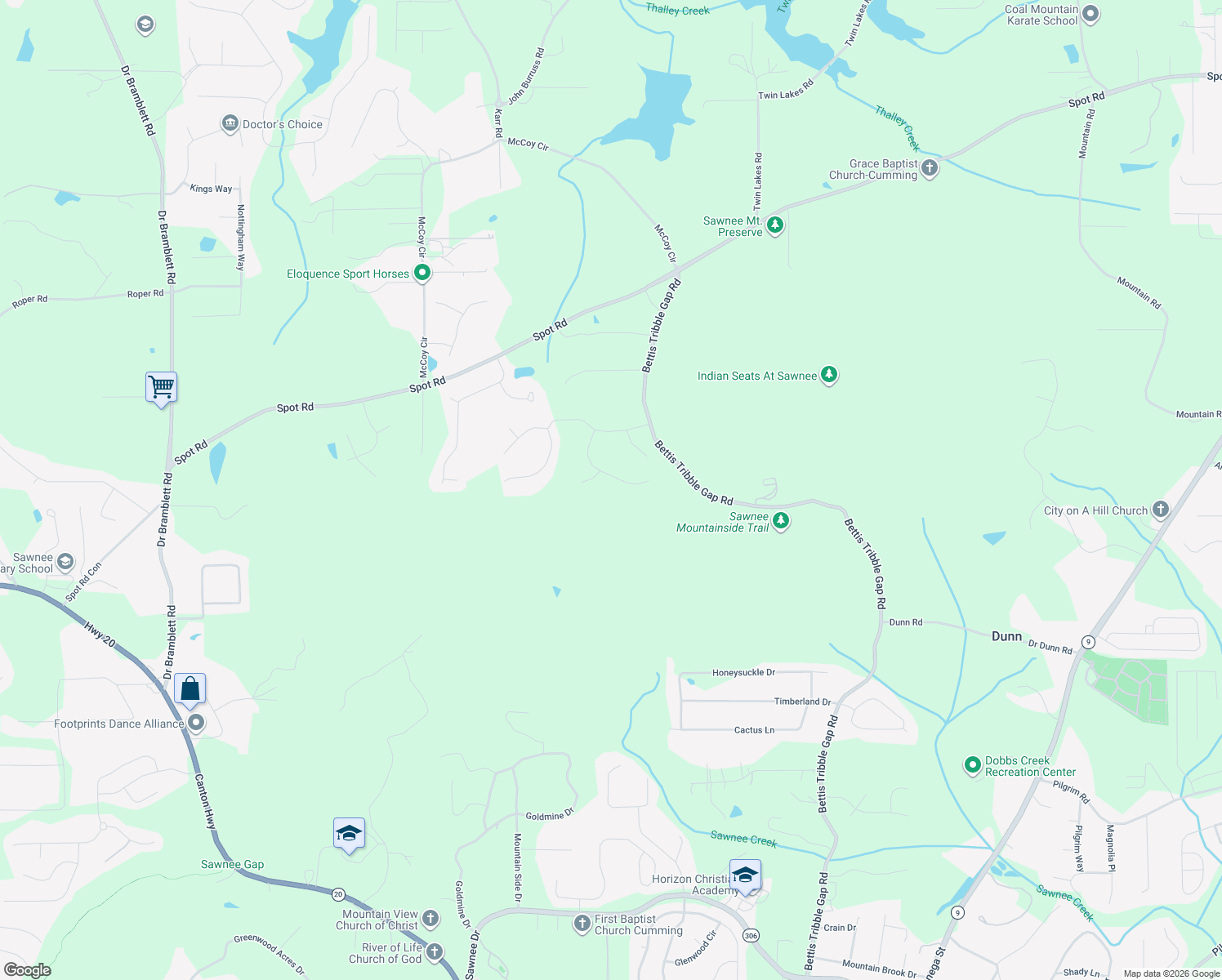 map of restaurants, bars, coffee shops, grocery stores, and more near 2830 Merrilaw Lane in Cumming